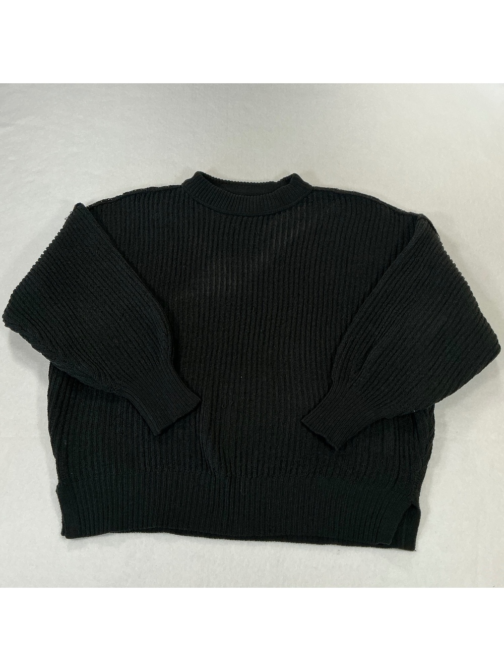 Aerie Womens Medium Black Ribbed Chenille Mock Neck Sweater Cozy Soft Knit‎